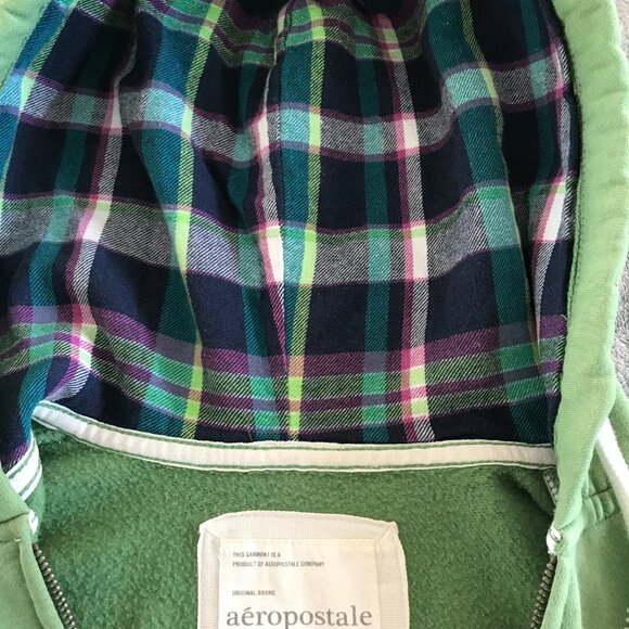 Y2K Aeropostale hoodie green women S spell out hood zip patches retro skater - Picture 8 of 9